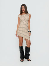 Jamyma Asymmetrical Mini Dress Beige Stripe