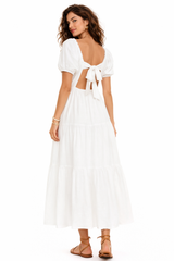 Tiered Puff-Sleeve Maxi Dress