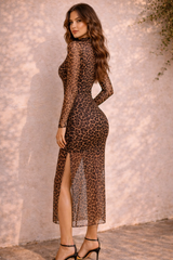 Mesh Leopard Print Midi Dress