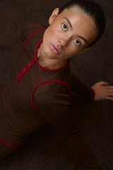 Huggie Layered Long Sleeve Top in Brown