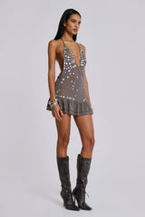 Button Me Up Mini Dress in Grey