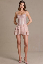 Embellished Corset Mini Dress In Blush Pearl