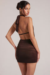 Draped Cowl Mini Dress In Chocolate Brown