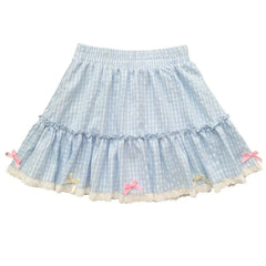 Kawaii Blue Plaid Mini Skirt – Y2K Harajuku Preppy Pleated Skirt with Bow