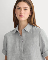 Mini Popover Shirtdress In Linen | Agave / Bone