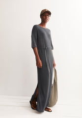 Leinen-Mix Maxi-Strickkleid | Space Steel