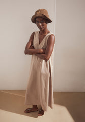 V-Ausschnitt Poplin Maxi-Kleid | True Camel