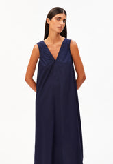 V-Ausschnitt Poplin Maxi-Kleid | Tinted Navy
