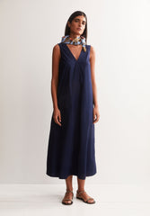 V-Ausschnitt Poplin Maxi-Kleid | Tinted Navy