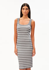 Gestreiftes Tanktop Ripp-Kleid | Silver Melange-White