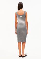 Gestreiftes Tanktop Ripp-Kleid | Silver Melange-White