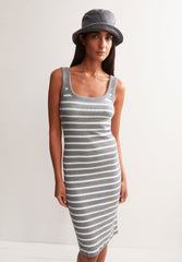 Gestreiftes Tanktop Ripp-Kleid | Silver Melange-White