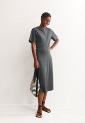 Kurzärmliges Jersey-Midi-Kleid | Space Steel