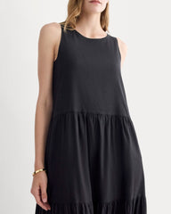 The Tiered Dress In Stretch Linen | Black