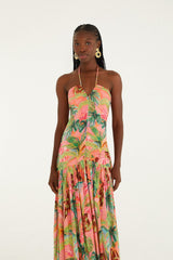 Soft Pink Pool Time Ruched Sleeveless Midi Dress