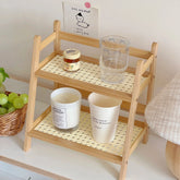 Wooden Rattan Desktop Storage Shelf