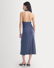 Cowlneck Halter Dress In Butterknit | Washed Navy