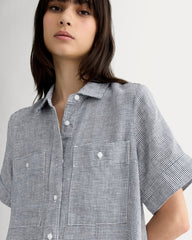 The Daytripper Dress In Linen | Midnight Navy Gingham
