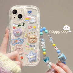 Smile Happy Day iPhone Cover with Charm Chain Lanyard