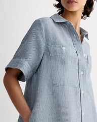 The Daytripper Dress In Linen | White / Blue