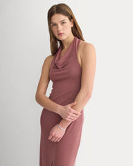 Cowlneck Halter Dress In Butterknit | Washed Henna
