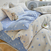 Blue Heart Print Duvet Cover Bedding Set