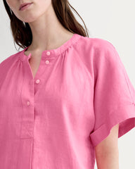 The Popover Dress In Linen | Deep Pink