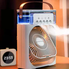 3-in-1 Multifunctional Mini Humidifying Fan | USB Rechargeable + 7-Colour Night Light