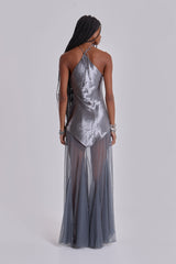 Talassa Maxi Dress with Real Feather