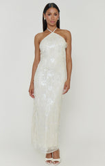 Julianna Maxi Dress ~ White Fringe Sequins