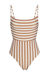 Square Neck Open Back One-Piece in Mixed Stripes