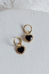 Lovers Enamel Heart Rhinestone Earrings Gold
