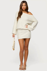 Off Shoulder Sequin Knit Mini Dress