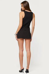 Sharone Belted Pinstripe Romper