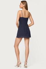 Polka Dot Cupped Chiffon Mini Dress