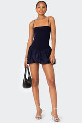 Ribbed Bubble Skirt Mini Dress