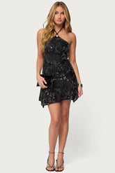 Turtle Neck Ribbed Knit Mini Dress
