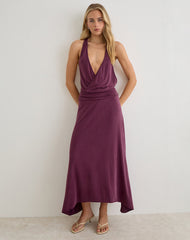 Kiku Maxi Dress in Cupro Deep Purple