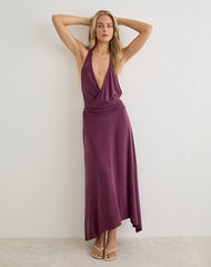 Kiku Maxi Dress in Cupro Deep Purple
