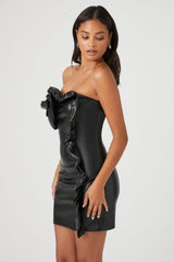 Faux Leather Rosette Tube Dress