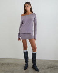 Raluca Long Sleeve Mini Dress in Grey Lavender