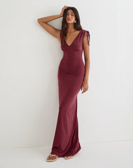 Sanyu Plunge Maxi Dress in Cupro Burgundy