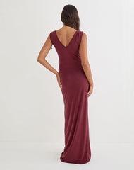 Sanyu Plunge Maxi Dress in Cupro Burgundy