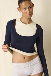 Huggie Layered Long Sleeve Top in Navy