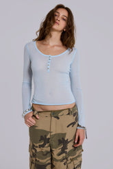 Sheer Henley Top In Sky