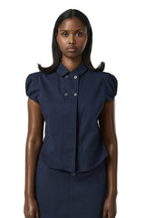 Wendy Poplin Blouse in Navy