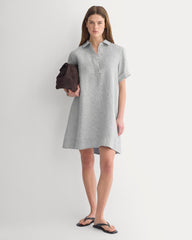 Mini Popover Shirtdress In Linen | Agave / Bone
