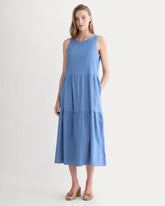 The Tiered Dress In Stretch Linen | Bluebell