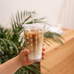 Cute Floating Cats Clear Plastic Tumbler with Straw