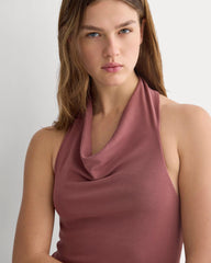 Cowlneck Halter Dress In Butterknit | Washed Henna